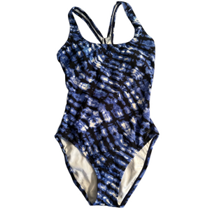 Speedo Racerback One Piece Women’s Swimsuit Size 10 Blue Tie-Dye